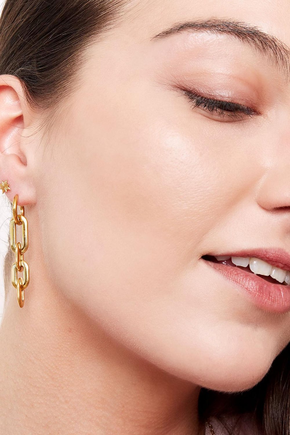 Pendientes de enlaces de cadena Color dorado Acero inoxidable h5Imagen3